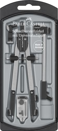 Faber-Castell 174045 - Compás de Ajuste Rápido con Adaptador Aniversal + Alargadera y Accesorios