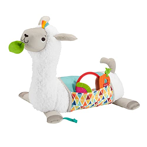 Fisher-Price Mon Coussin d'éveil Lama en peluche avec 3 jouets amovibles, jeu sur le ventre et assis, dès la naissance, GLK39