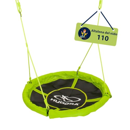 HUDORA Altalena a nido 110 - altalena in plastica verde/arancione fino a 100kg - altalena con diametro di 110cm per interni ed esterni - Altalena familiare regolabile per bambini e adulti