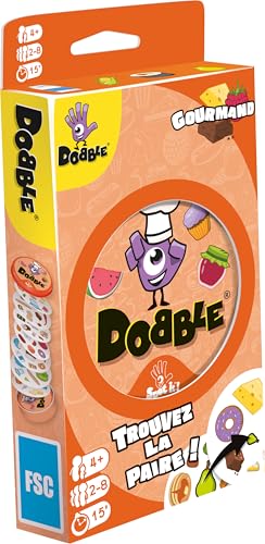 Dobble Asmodee GOURMANDISE - Jeu de Cartes pour Enfants dès 4 Ans - Jeu de Société de Rapidité - Trouvez la Paire - Boite Métal pour Voyage - 2 à 8 Joueurs - 15 Min - en Français - Zygomatic
