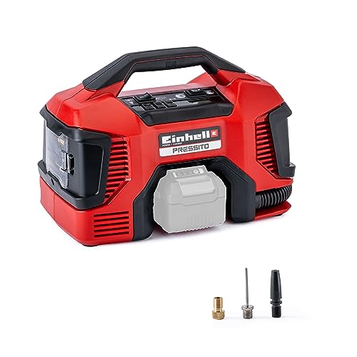 Einhell Compresseur hybride PRESSITO - Solo Power X-Change (18V, 90 W, Longueur tuyau haute pression : 710 mm, Câbles et tuyaux intégrés) Livré sans Batterie ni Chargeur