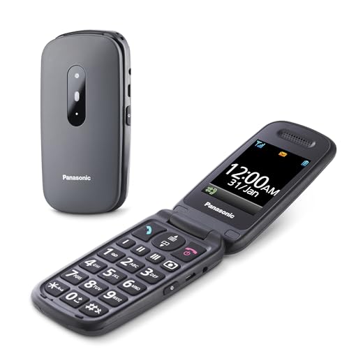 Panasonic KX-TU446EXG Teléfono Móvil para Personas Mayores, Resistente a Golpes, Cámara, Incluye Auriculares y Cargador, Indicador LED, Gris