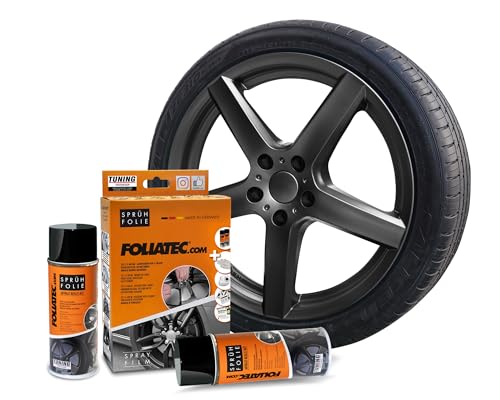Foliatec Sprühfolie Auto Felgenfolie Sprüh Lack Set für 4 Felgen, Abziehbar, Gute Deckkraft, anthrazit metallic matt 2x 400ml