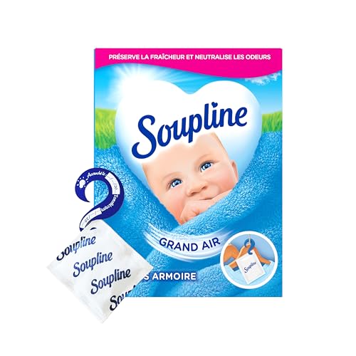 SOUPLINE Sachets Armoire Rafraîchissants, Parfum Air Frais, Parfume le Linge de Maison, Un Complément Idéal à l’adoucissant Linge, Soupline Grand Air Désodorisant Armoire 1 Boîte avec 3 Sachets