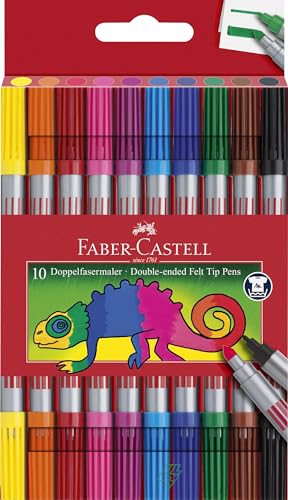 FABER-CASTELL 151110 - Set de feutres 10 pièces, feutres à double pointe pour enfants et adultes