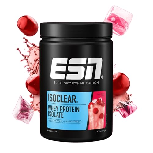 ESN ISOCLEAR Whey Isolate Protein Powder, Cereza fresca, 908 g, Proteinlimo con delicioso sabor afrutado, Whey claro - made in Germany