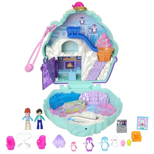 Polly Pocket Coffret Pingouin des Neiges avec 2 Mini-Figurines, 12 Accessoires, 6 Éléments De Jeu, Jouet Voyage, Jouet Enfant, A Partir De 4 Ans, HRD34