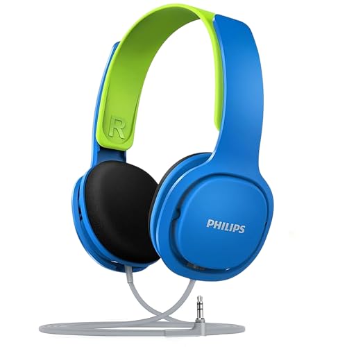 PHILIPS AUDIO Shk2000Bl/00 Cuffie Per Bambini Over Ear, Limite Di Volume Di 85 Db, Isolamento Acustico, Cuscinetti Auricolari Morbidi, Archetto Ergonomico, Taglia Unica, Blu (Blue)
