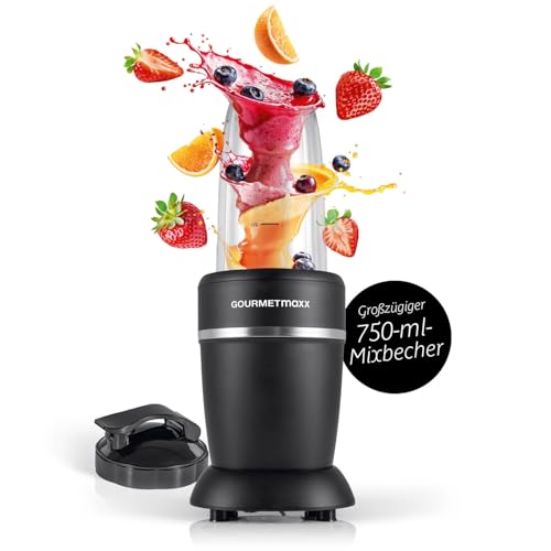 GOURMETmaxx Mixer & Smoothie Maker 4-tlg. | Standmixer elektrisch für den Vitaminkick to go | Nutrition Mixer mit auslaufsicherem Deckel | Blender, Food Processor für Shakes & Co.