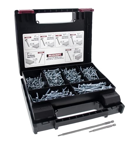 Milescraft Kit de tornillos de bolsillo 5200, 700 piezas T20 de agujeros de bolsillo recubiertos de zinc con 6 tamaños de tornillos, destornilladores Torx T20 de 3 y 6 pulgadas incluidos, todos los