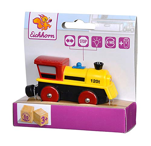 Eichhorn 1885 100001301 - Treno, locomotiva elettrica da 10,5 cm, con trazione integrale e quattro funzioni, batterie incluse 60 min di autonomia, multicolore