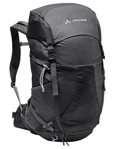 VAUDE Wanderrucksack Brenta 30 Liter, Damen & Herren, wasserabweisender Rucksack, komfortabler Trekkingrucksack mit integrierter Regenhülle, praktische Fächeraufteilung, black