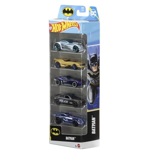 Hot Wheels Coffret 5 Véhicules Batman, 5 véhicules thématiques à l’échelle 1/64, Dont la Batmobile, JDR18
