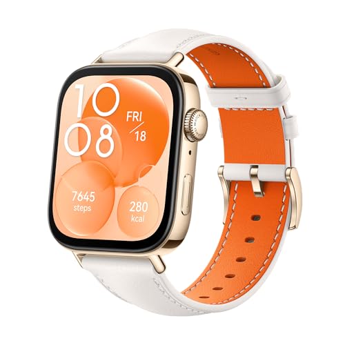 HUAWEI Watch FIT 3, Écran AMOLED 1,82", Design Ultra-Fin, Gestion Polyvalente de la Forme Physique, Gestion complète de la santé, Batterie Longue durée, iOS & Android, GPS, Cuir Blanc Ciel