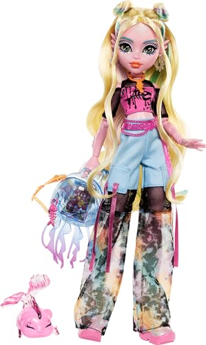 Monster High Lagoona Blue, Muñeca monstruita Marina con Camiseta de Malla y Pantalones Cargo de los años 2000, Incluye Mascota pez Neptuna, Juguete Regalo para niños y niñas +4 años, HXH75