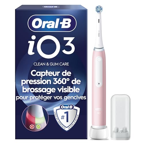 Oral-B Brosse A Dents Electrique iO 3 Rose, 3 Modes De Nettoyage Dont Blancheur, Brossage Silencieux, Capteur De Pression, Brossette De Rechange Oral B, Embout Rond, Chargeur, En Carton