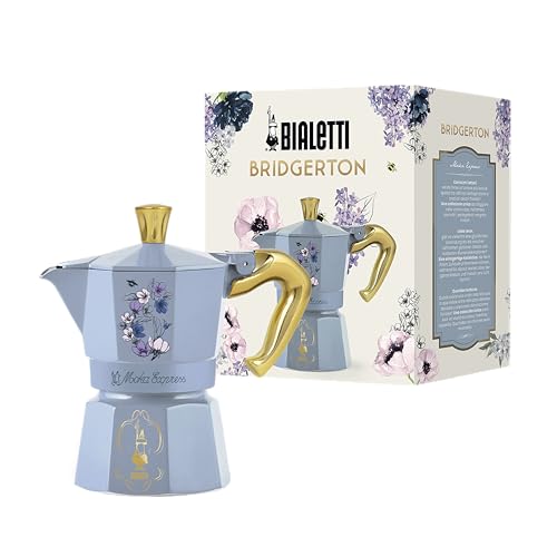 Bialetti Moka Express Bridgerton 3 Tazze, Manico anti scottatura, Non adatta ad induzione, 3 Tazze (130ml), Alluminio