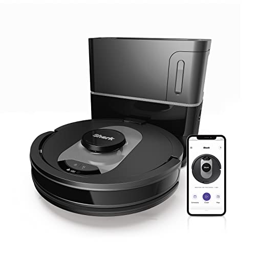 Shark AI 360 Aspirapolvere Robot Svuotamento Automatico, 120 Minuti di Autonomia, Base Svuotamento Automatico, Tappeti e Pavimenti, Controlli Manuali e Via App, Nero/Argento, RV2500SEU