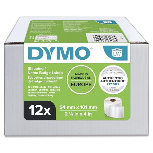 DYMO LW grandes étiquettes autocollantes authentiques pour expéditions et badges nominatifs | 54 mm x 101 mm | 12 rouleaux de 220 étiquettes) | pour les étiqueteuses LabelWriter