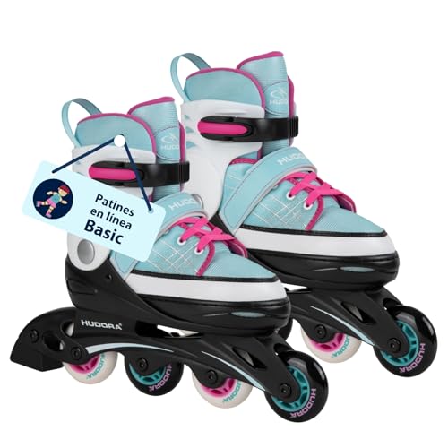 HUDORA Patines Basic en azul / menta - Patines para niños y adolescentes en diferentes tallas - Patines ajustables hasta 4 tallas - Ideal como modelo para principiantes de alta calidad