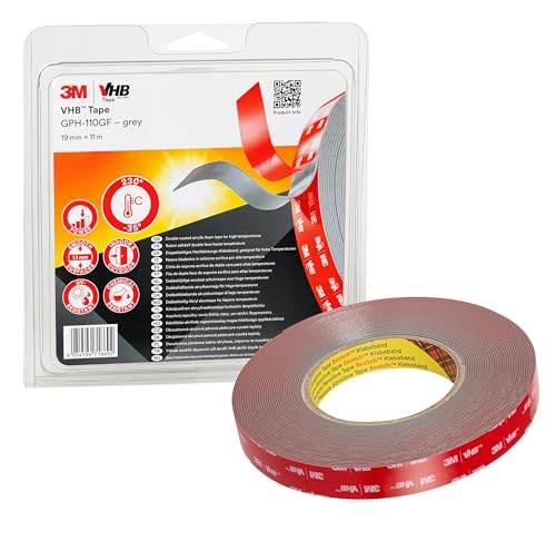 3M VHB Cinta Adhesiva GPH-110GF - diseñadas para crear uniones duraderas y fiables para unir materiales distintos a altas temperaturas - 19 mm X 11 m, gris, espesor: 1.1mm (1 unidad)