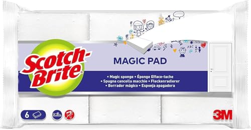 Scotch-Brite Éponge magique efface tache, 6 par lot - Élimine les taches et les saletés tenaces sans produits chimiques, Blanc