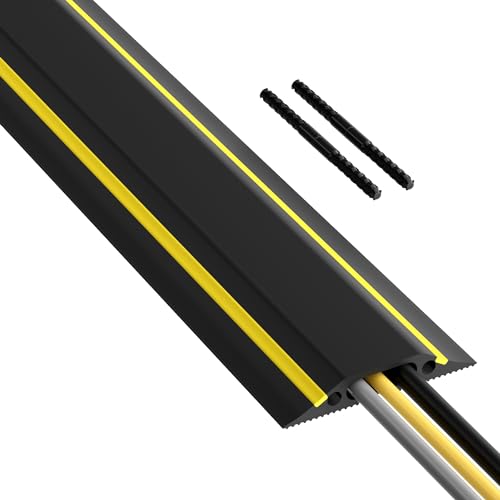 D-Line FC83B, Canaleta de suelo para cables, Pasacables, Oculta y previene accidentes - Cavidad = 30mm (anch.) x 10mm (alt.) - 1,8-metro longitud - Negro y Amarillo