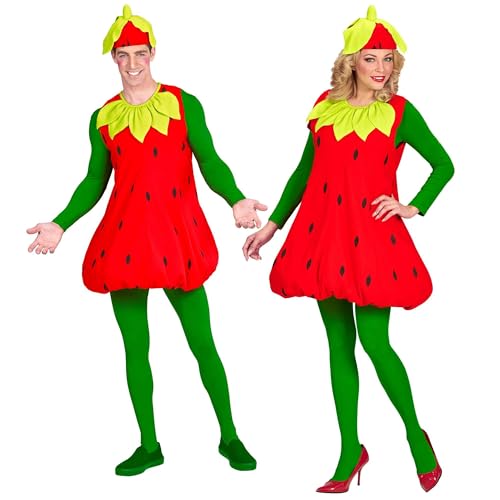 W WIDMANN MILANO Party Fashion - costume da fragola, vestito, copricapo, costume da partner, frutta, fragola, festa a tema, carnevale