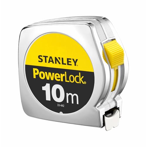 STANLEY 1-33-442 Mesure 10 M X 25 Mm Powerlock Classic Fabriqué En France - Ruban Large - Revêtement Mylar Et Blade Armor - Crochet 3 Rivets - Boitier Abs Antichocs - Blocage De Ruban