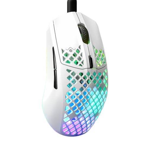 SteelSeries Aerox 3 - Raton Gaming Con Cable - Diseño ultraligero resistente al agua - RGB - Sensor óptico TrueMove Core 8500 DPI - Snow
