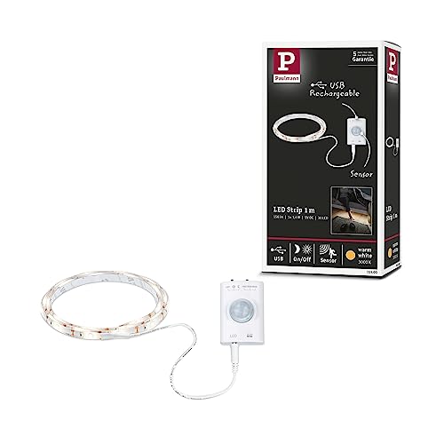 Paulmann 78900 - Tira de luces LED (funciona con pilas, sensor de movimiento y sensor crepuscular, 1 m, 1,4 W, 140 lm/m, 3000 K, plástico), color blanco