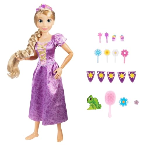Disney Princess Rapunzel Doll Playdate 81,3 cm hoch & beweglich, My Size Gelenkpuppe in lila Kleid, kommt mit Bürste zum Kämmen Ihrer langen goldenen Haare, Blumengirlande, Haarband & Haarnadeln