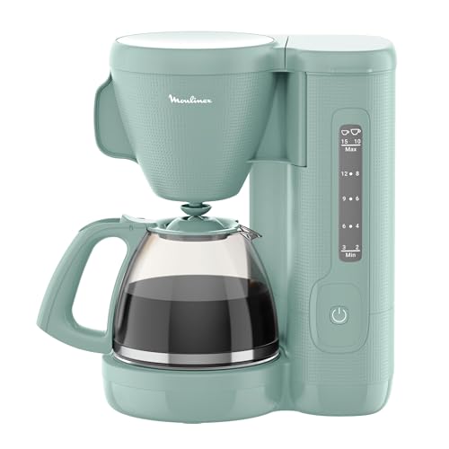 Moulinex Cafetière filtre, 10 à 15 tasses, 1.25 L, Porte-filtre pivotant, Système anti-gouttes, Maintien au chaud, Morning, Eucalyptus, FG2M1310