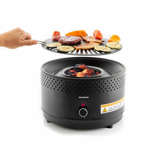 InnovaGoods® Mini Barbecue Charbon Portable Pliable, Grill Camping Léger et Maniable, Table de Repas Extérieur, Noir, Acier Inoxydable, Sans Fumée