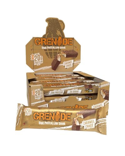 Grenade Barra de Proteína Baja en Azúcar - Sabor Caramel Chaos, 12 x 60 g (El embalaje puede variar)