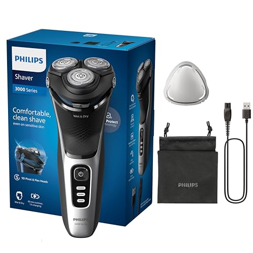 Philips Electric Shaver Series 3000 - rasoir électrique Wet & Dry pour hommes avec technologie SkinProtect, couleur Noir, tondeuse rétractable, rasoir sans fil avec housse de voyage (modèle S3241/12)
