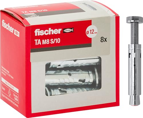 Fischer 8 Stück Stahldübel TA M8 mit Sechskantschraube, Dübeldurchmesser 12 mm, Expansionsschrauben, 71253