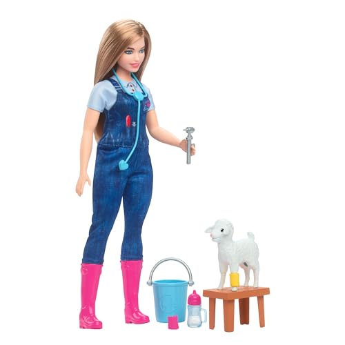 Barbie Tú Puedes ser Muñeca Rubia Profesiones Veterinaria de Granja con Oveja y Accesorios, 65 Aniversario, Juguete +3 años (Mattel HRG42)