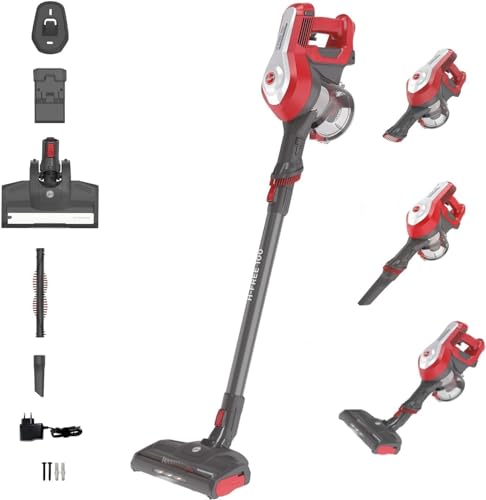 Hoover H-FREE100 HF122RH Aspirateur Balai sans Fil Multifonction, Puissant 22V,Grande Autonomie 40min, Maxi Capacité 0,9L,Position Parking,Filtre Lavable, Accessoires Embarqués Brosse Meuble + Suceur