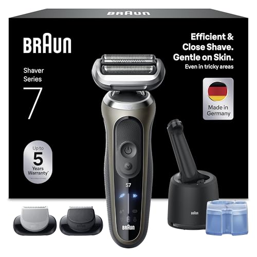 Braun Series 7 Rasierer Herren Elektrisch, Elektrorasierer, 60 Min. Akku, 4in1 SmartCare Center, +2 Aufsätze, Kabelloser Nass- & Trockenrasierer Männer, Wasserdicht, Made in Germany, 72-C7650cc, Gold