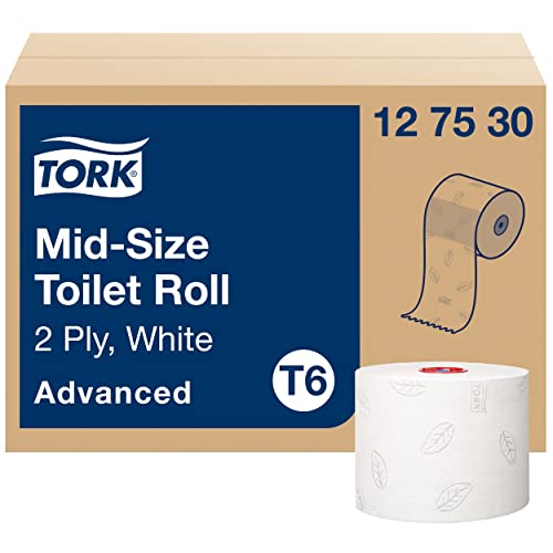 Tork 127530 Rollos de papel higiénico Advanced suave T6 / Rollos wc de 2 capas compatibles con el sistema para papel higiénico compacto Tork T6, 27 rollos x paquete