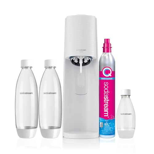 SodaStream Gasatore d’acqua Terra bianco include cilindro di Co2 per realizzare fino a 60 Litri di acqua frizzante, inclusa due bottiglie da 1 L e una bottiglia da 0,5L lavabili in lavastoviglie