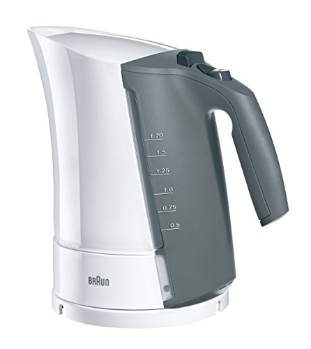 Braun WK300 Bollitore elettrico, Capacità 1,7L, Ebollizione Rapida in 45 Secondi, Impugnatura Ergonomica, Base Girevole a 360°, Avvolgicavo e Piedini Antiscivolo, Bianco