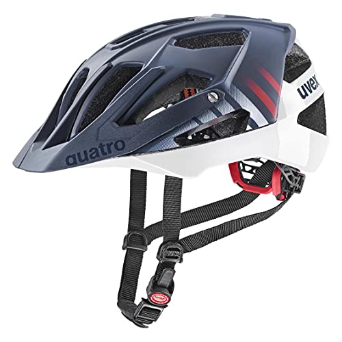 uvex Quatro CC, Casco MTB Seguro Unisex, Ajuste de Talla individualizado, Visera Regulable, Deep Space, White Matt, 56-61 cm