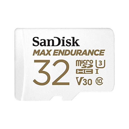 SanDisk MAX ENDURANCE Video Monitoring for Dashcams & Home Monitoring 32 GB microSDHC Memory Card + SD Adaptor 15,000 Hours Endurance, White