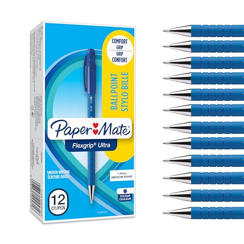 Paper Mate Flexgrip Ultra penna a sfera con cappuccio | punta media (1 mm) | blu | Materiale scolastico | confezione da 12
