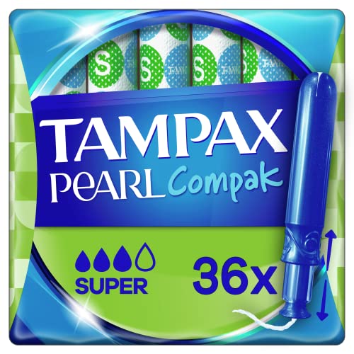 Tampax Tampones Pearl Compak Super Con Aplicador Suave, Pack de 36, 3 en 1 Protección Antifugas, Comodidad Y Fácil Inserción