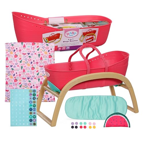 BABY born 3 in 1 Culla Pinplay – Lettino, culla e trasportino con pin decorativi – Include copertina e cuscino – Accessorio per bambole di alta qualità – Adatto ai bambini dai 3 anni in su