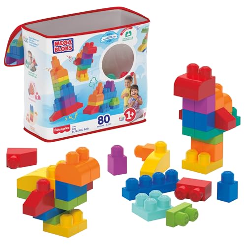 Mega Bloks Bolsa clásica con 80 bloques de construcción, juguete para bebé +1 año Mattel DCH63)