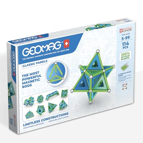 Geomag Jeux de Construction Magnétique pour Enfants - Jouets éducatifs pour Garçons et Filles 100% Recyclé - Collection Green Panels 114 pièces